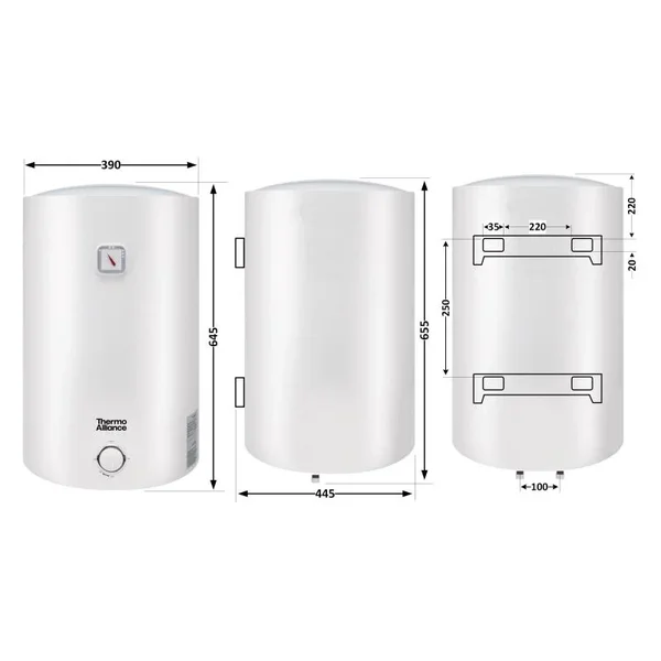 Водонагреватель электрический Thermo Alliance DQ D50VH15Q2 50 л белый с мокрым ТЭНом 1.5 кВт и универсальным монтажом (D50VH15Q2)