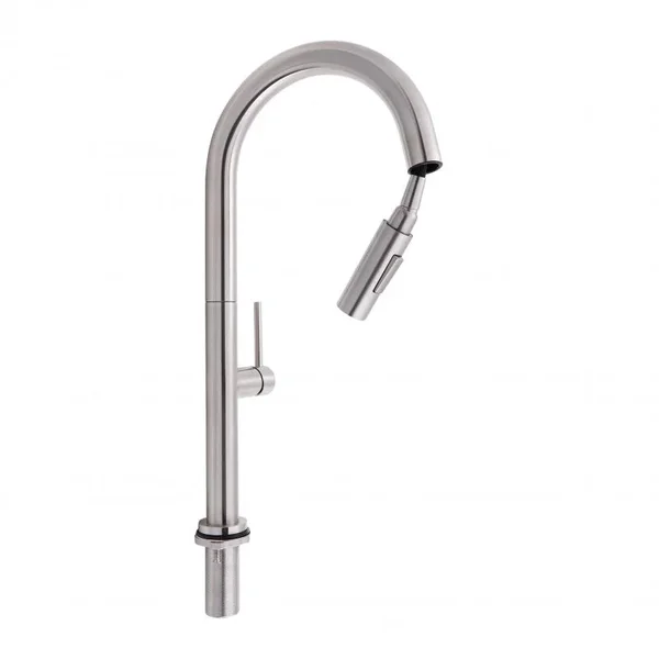 Смеситель для кухни Qtap Lenicka QTLEN9138103UN из нержавеющей стали с выдвижным изливом, брашированный никель (QTLEN9138103UN)