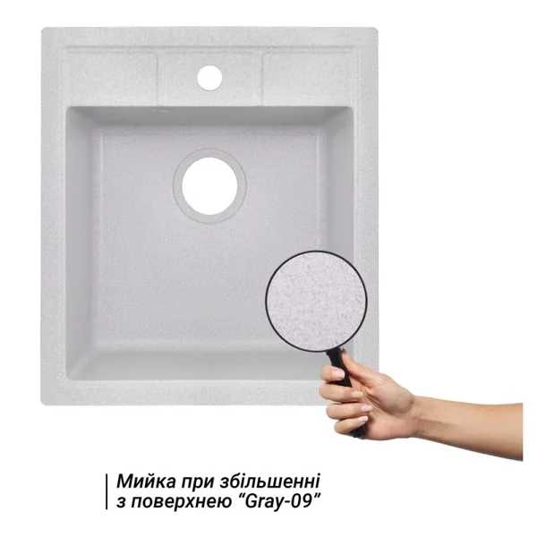 Кухонная мойка Lidz 460×515 мм/200 GRA-09 из искусственного камня серая врезная (LIDZGRA09460515200)