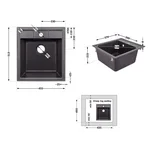 Кухонна мийка Lidz 460×515 мм/200 GRF-13 графітова зі штучного каменю, врізна (LIDZGRF13460515200)