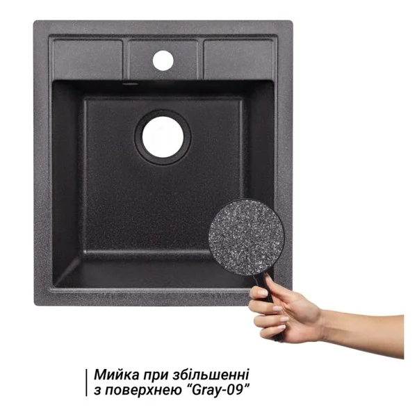 Кухонна мийка Lidz 460×515 мм/200 GRF-13 графітова зі штучного каменю, врізна (LIDZGRF13460515200)