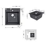 Кухонна мийка Lidz BLM-14 460×515 мм зі штучного каменю чорна металік, врізна (LIDZBLM14460515200)