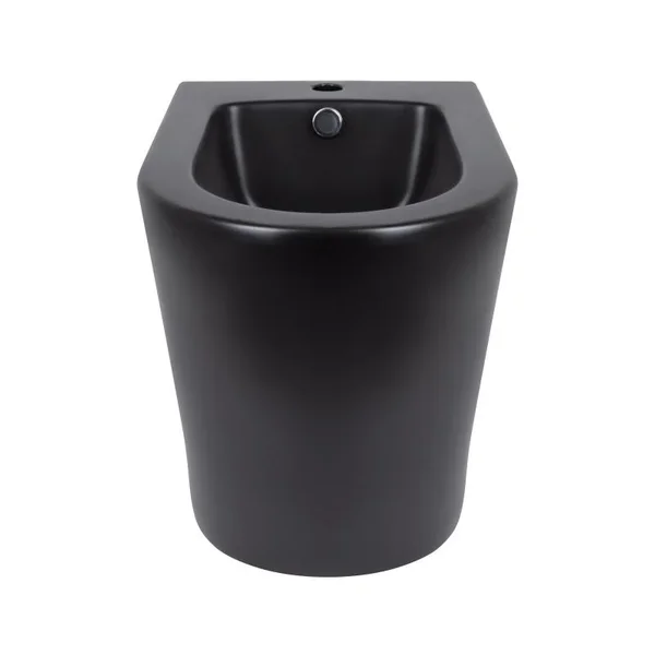 Біде підлогове Qtap QT14441003CMB Scorpio керамічне чорне матове з горизонтальним випуском (QT14441003CMB)