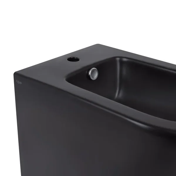 Біде підлогове Qtap QT14441003CMB Scorpio керамічне чорне матове з горизонтальним випуском (QT14441003CMB)