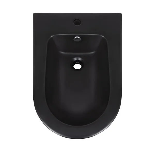 Біде підлогове Qtap QT14441003CMB Scorpio керамічне чорне матове з горизонтальним випуском (QT14441003CMB)