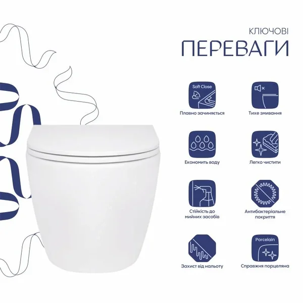 Унітаз підвісний Qtap Robin безобідковий з сидінням soft-close QT13332141ERW (QT13332141ERW)