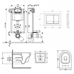 Готовое решение Qtap для ванной комнаты: подвесной унитаз Jay Rimless 520х360х320 + комплект инсталляции Nest 4 в 1 (квадратная клавиша Chrome)