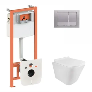 Готове рішення Qtap для ванної кімнати: підвісний унітаз Tern Rimless 490x340x350 + комплект інсталяції Nest 4 в 1 (квадратна клавіша Satin)