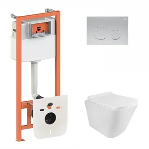 Готове рішення Qtap для ванної кімнати: підвісний унітаз Tern Rimless 490x340x350 + комплект інсталяції Nest 4 в 1 (кругла клавіша Satin)