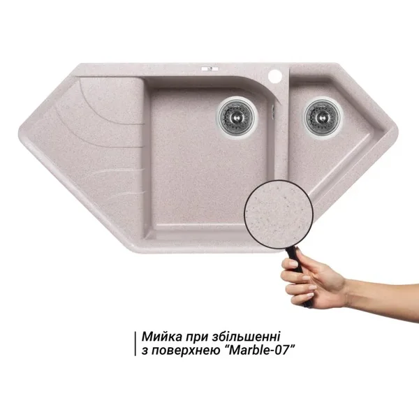 Кухонная мойка Lidz MAR-07 1000×500 мм песочная из искусственного камня с дополнительной чашей и левым крылом (LIDZMAR071000500225)