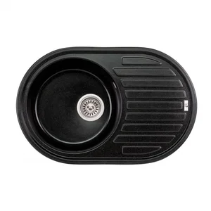 Кухонна мийка Lidz 780×500 мм/200 BLM-14 зі штучного каменю чорний металік з універсальним крилом (LIDZBLM14780500200)
