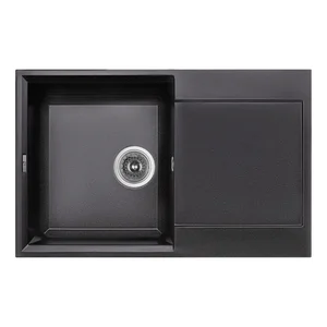 Кухонна мийка Lidz 790×495 мм/230 BLM-14 матова зі штучного каменю, чорний металік, з універсальним крилом (LIDZBLM14790495230)