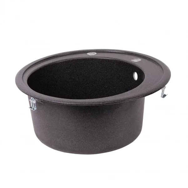 Кухонная мойка врезная круглая Lidz D510/200 GRF-13 из искусственного камня графитовая с сифоном (LIDZGRF13D510200)