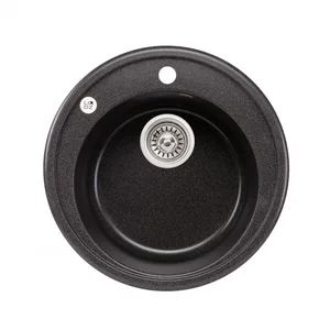 Кухонная мойка врезная круглая Lidz D510/200 GRF-13 из искусственного камня графитовая с сифоном (LIDZGRF13D510200)