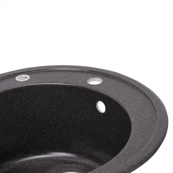 Кухонная мойка врезная круглая Lidz D510/200 GRF-13 из искусственного камня графитовая с сифоном (LIDZGRF13D510200)
