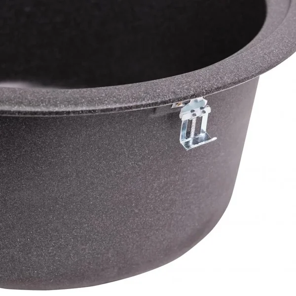 Кухонная мойка врезная круглая Lidz D510/200 GRF-13 из искусственного камня графитовая с сифоном (LIDZGRF13D510200)
