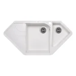 Кухонна мийка Lidz 1000×500 мм/225 WHI-01 зі штучного каменю біла кутова з додатковою чашею (LIDZWHI011000500225)