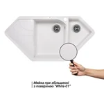 Кухонна мийка Lidz 1000×500 мм/225 WHI-01 зі штучного каменю біла кутова з додатковою чашею (LIDZWHI011000500225)