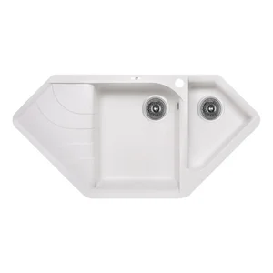 Кухонна мийка Lidz 1000×500 мм/225 WHI-01 зі штучного каменю біла кутова з додатковою чашею (LIDZWHI011000500225)