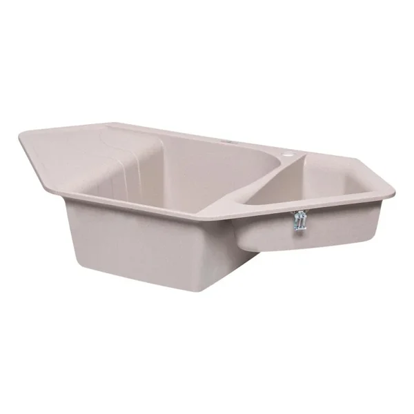 Кухонна мийка Lidz 1000×500 мм/225 COL-06 зі штучного каменю світло-бежева кутова з додатковою чашею та лівим крилом (LIDZCOL061000500225)