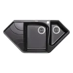 Кухонна мийка Lidz BLM-14 1000×500 мм зі штучного каменю чорний металік з додатковою чашею та лівим крилом (LIDZBLM141000500225)
