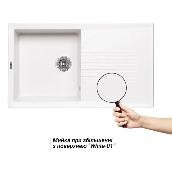 Кухонная мойка Lidz 860×500 мм/240 WHI-01 из искусственного камня белая врезная с универсальным крылом (LIDZWHI01860500240)