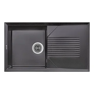 Кухонна мийка Lidz 860×500 мм/240 BLM-14 зі штучного каменю чорний металік, з універсальним крилом (LIDZBLM14860500240)