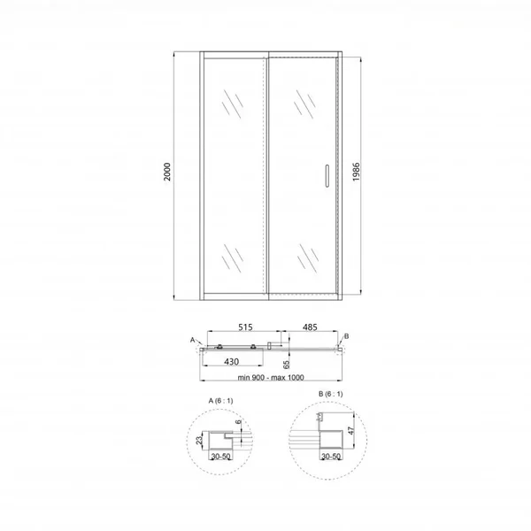 Душові двері в нішу Qtap Taurus CRM209-1.C6 90-100x200 см, скло Clear 6 мм, покриття CalcLess
