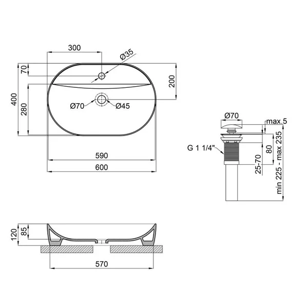 Раковина-чаша Qtap Scorpio QT142203MBMB матова чорна з донним клапаном (QT142203MBMB)