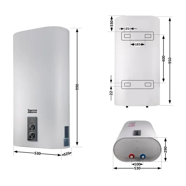 Водонагреватель Thermo Alliance DT80V20G-D/2 белый, плоский вертикальный на 80 л с сухим ТЭНом 2 кВт (DT80V20GPDD2)