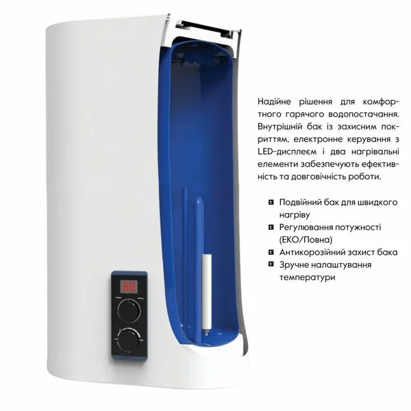 Водонагреватель Thermo Alliance DT80V20G-D/2 белый, плоский вертикальный на 80 л с сухим ТЭНом 2 кВт (DT80V20GPDD2)