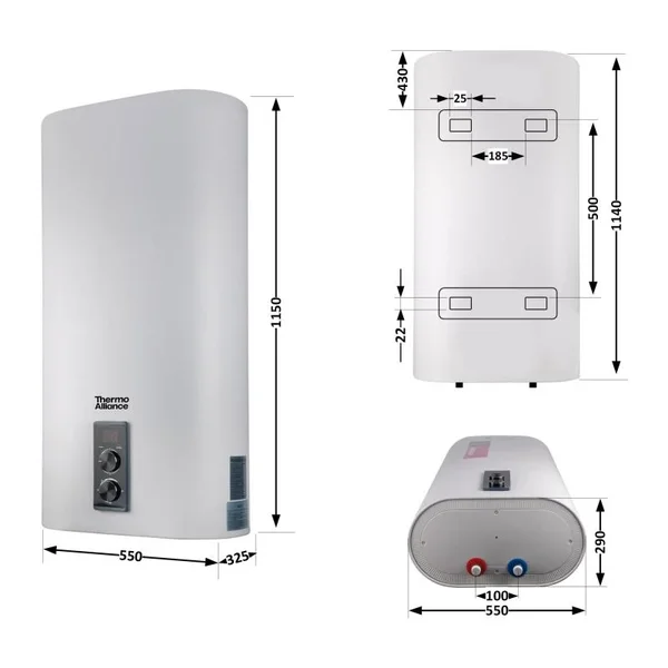 Водонагреватель Thermo Alliance DT100V20G/2 белый плоский вертикальный на 100 л с мокрым ТЭНом 2 кВт (DT100V20GPD2)