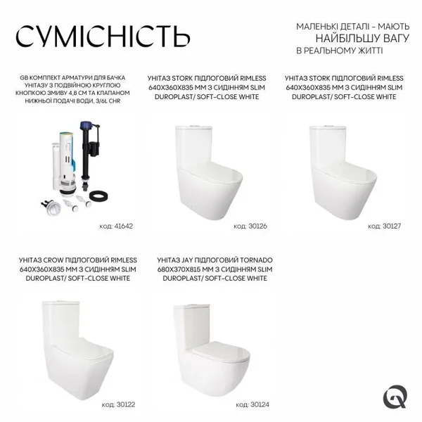 Qtap GB комплект арматуры для бачка унитаза с двойной круглой кнопкой смыва 4,8 см и клапаном нижней подачи воды, 3/6L CHR