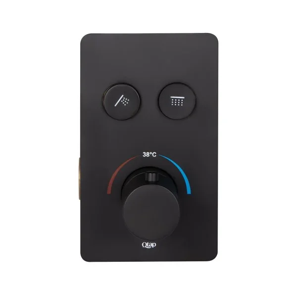 Змішувач для душу Qtap Votice QTVOT6442T105NKB латунний чорний матовий термостатичний прихованого монтажу на 2 споживача (QTVOT6442T105NKB)