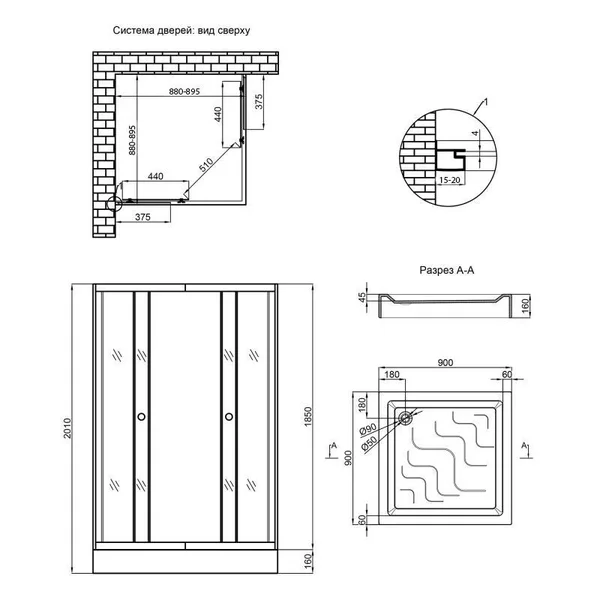 Душевая кабина Lidz SC90x90SATLOWFR Wawel SC90×90 мм.SAT.LOW.FR с низким поддоном Mazur, сатиновая, матовое стекло 4 мм (LWASC9090SATLOWFR2SET)