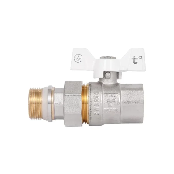 Кран шаровый Thermo Alliance Standart прямой латунный никелированный с американкой, системой антипротечки и ручкой-бабочкой 3/4