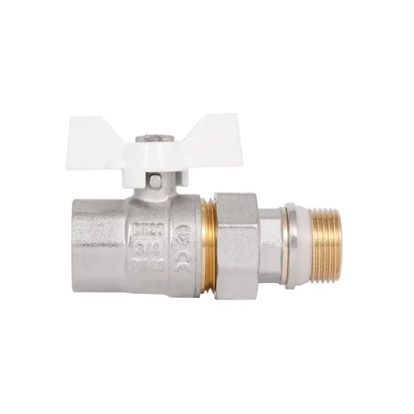Кран шаровый Thermo Alliance Standart прямой латунный никелированный с американкой, системой антипротечки и ручкой-бабочкой 3/4