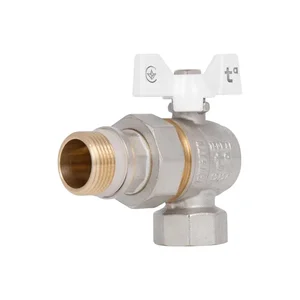 Кран шаровый угловой Thermo Alliance Standart с американкой-конусом, никелированный латунный, с антипротечкой и ручкой-бабочкой 3/4