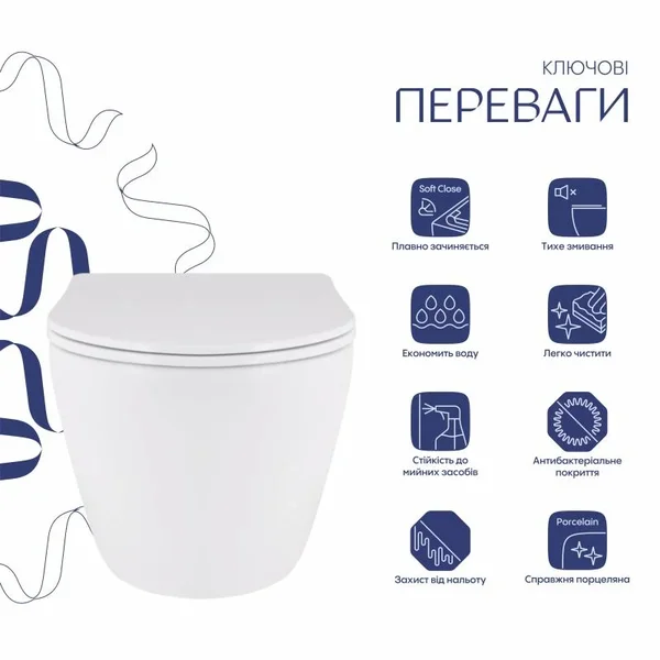 Унітаз підвісний Qtap Robin Mew QT13332381АSW керамічний білий безобідковий з сидінням soft-close (QT13332381АSW)