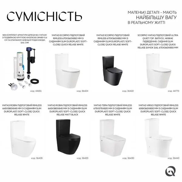 Комплект арматури для бачка унітазу Qtap WDI з подвійною хромованою кнопкою змиву 3/6 л та нижньою подачею води (QT066WDICHR)