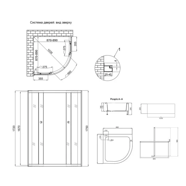 Душова кабіна з піддоном Lidz SC90x90SATMIDFR Latwa SC90×90 мм.SAT.MID.FR напівкругла, сатинова з матовим склом 4 мм (LLSC9090SATMIDFR2SET)