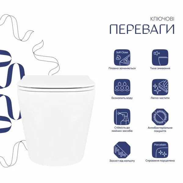 Підвісний унітаз Qtap QT14332380AW Scorpio керамічний білий, безобідковий з технологією змиву Ultra Quiet та сидінням Soft-close (QT14332380AW)