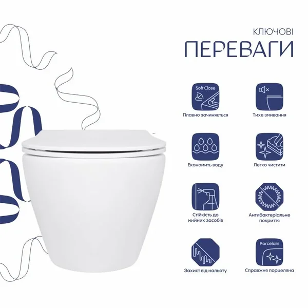 Унітаз підвісний Qtap QT07335177W Jay білий безобідковий з сидінням Soft-close та безшумним змивом Ultra Quiet (QT07335177W)