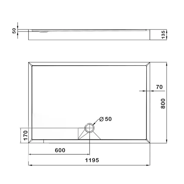 Душовий піддон Lidz KAPIELKA ST120×80×14 мм акриловий білий, низький прямокутний, з діаметром зливу 52 мм (LKAST1208014)