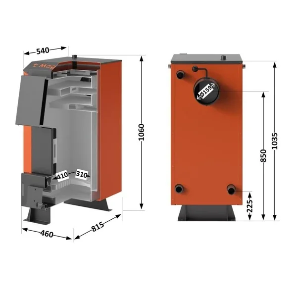 Твердотопливный котел Thermo Alliance Magnum V 4.0 SF 16 стальной, до 160 м² (SF16V40)