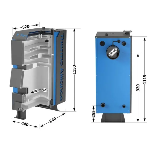 Котел твердотопливный стальной Thermo Alliance Ferrum V 4.0 FSF 12 кВт (FSF12V40)