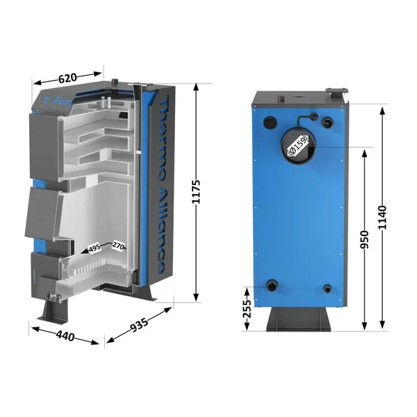 Котел твердотопливный Thermo Alliance Ferrum V 4.0 FSF 16 стальной 16 кВт (FSF16V40)