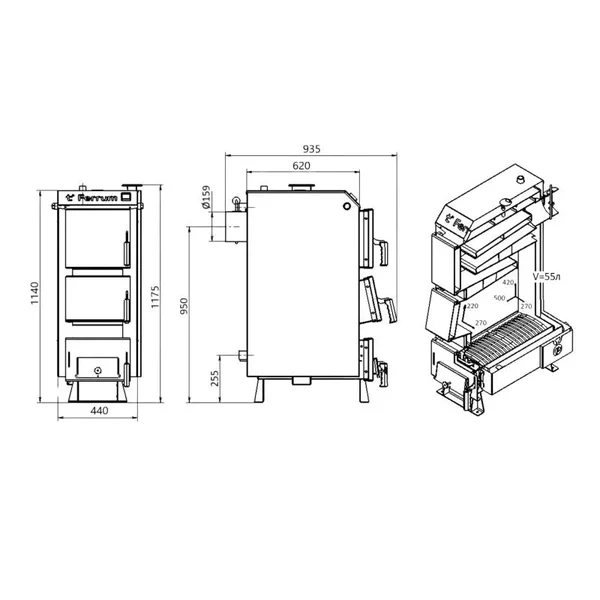 Котел твердотопливный Thermo Alliance Ferrum V 4.0 FSF 16 стальной 16 кВт (FSF16V40)