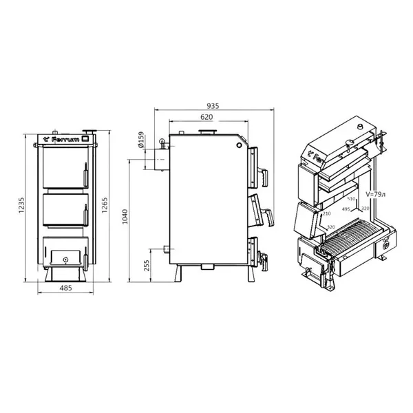 Твердотопливный котел Thermo Alliance Ferrum V 4.0 FSF 20 стальной 20 кВт с портом под пеллетную горелку (FSF20V40)