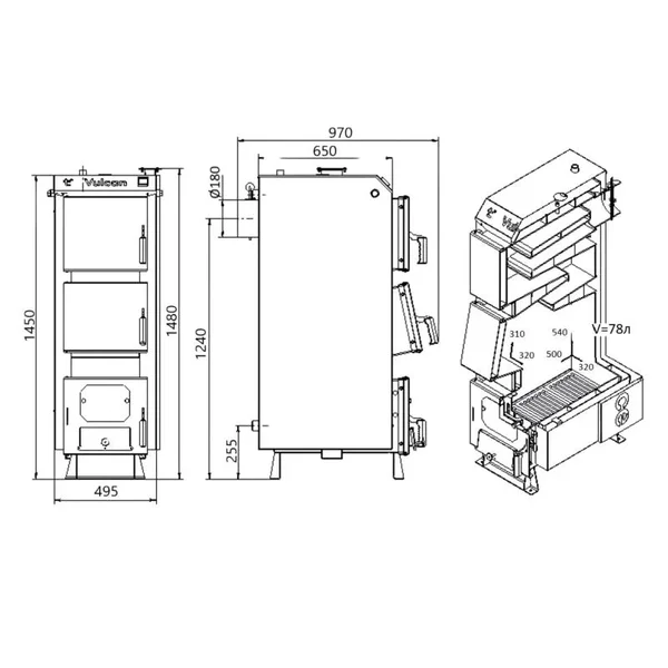Твердотопливный котел Thermo Alliance Vulcan V 4.0 SF 20 со стальным теплообменником 6 мм (VSF20V40)
